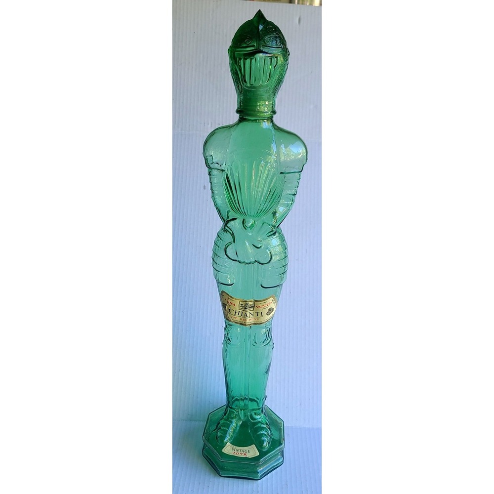 Vintage Green‎ Glass Knight Armor Wine Bottle Decanter Glassware Collectible